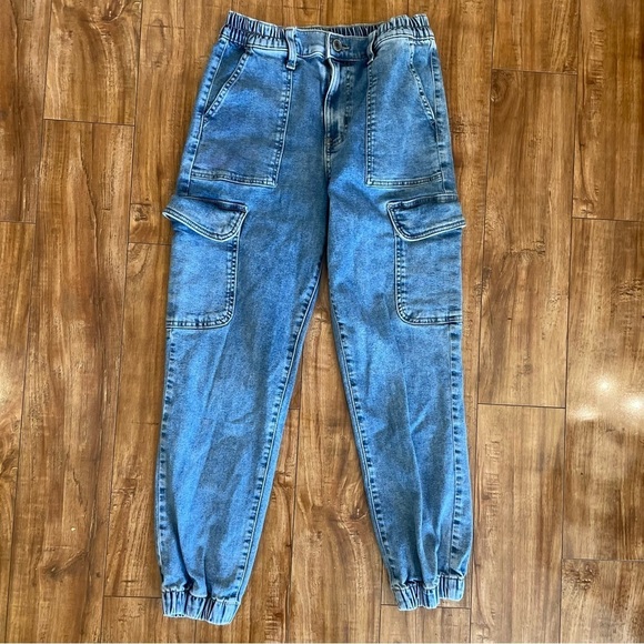 SO Denim - SO Women’s Blue High Waist Mom Jean Denim Cargo Joggers Pants Size 5 27